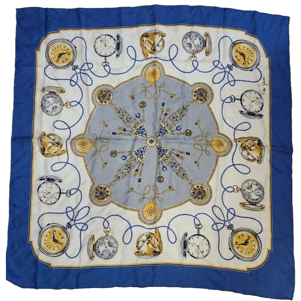 Vintage Rolex Geneva Silk Scarf 100 Silk Blue White Euc